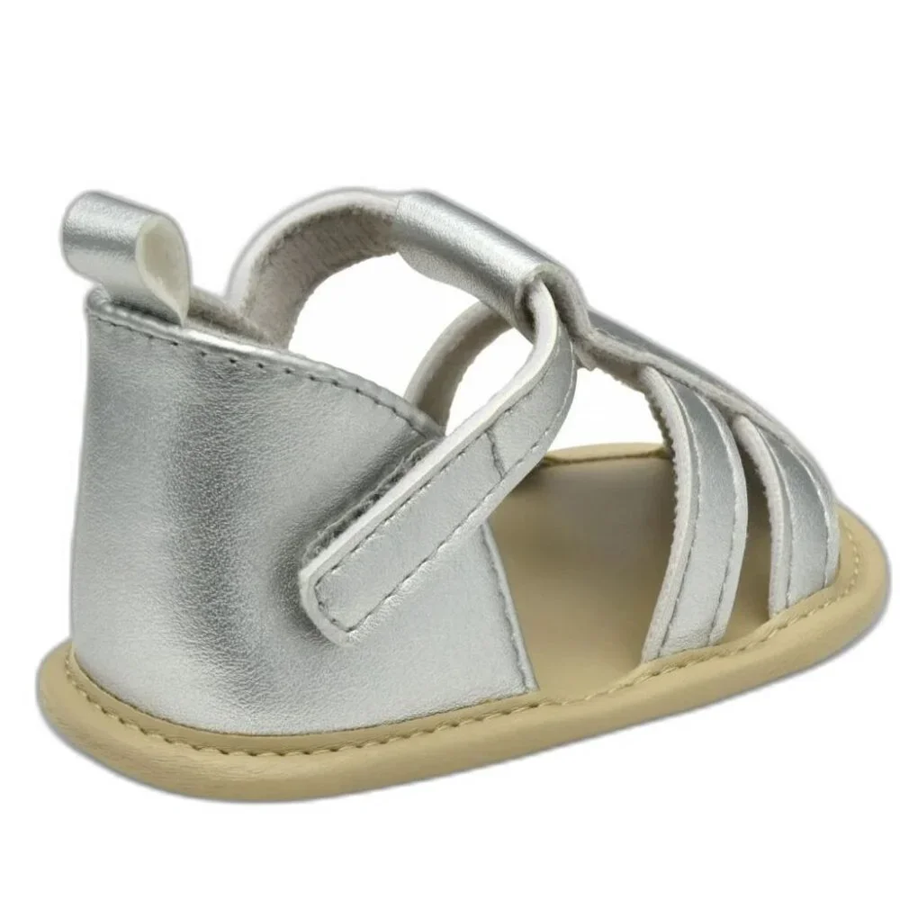 NWT Carters Child of Mine Baby Girl Silver Metallic Bow Sandals Shoes 0-3M